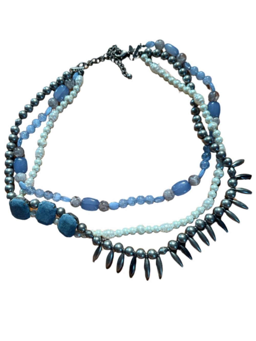 Chico's Silver and Blue Beaded Layered Necklace